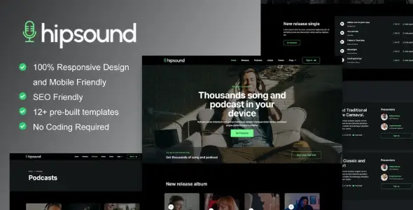 Hipsound – Music Streaming & Podcast Elementor Template Kit
